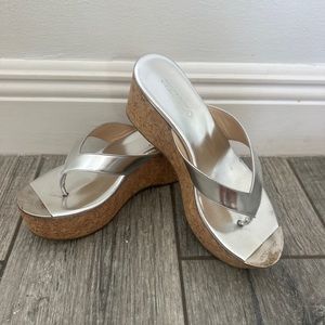 Jimmy Choo patent leather Silver wedges